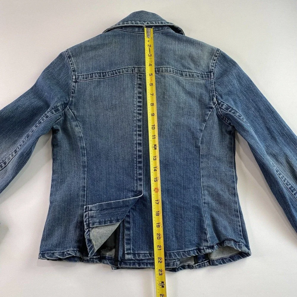 Vtg Denim Jacket Blazer Double Breasted Button Small Medium - Picture 6 of 9
